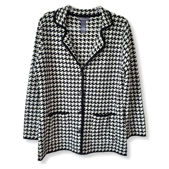 Vtg 80s Women Black Ivory Merino Wool Blazer Cardigan L Classy Tailored Career - Picture 1 of 13